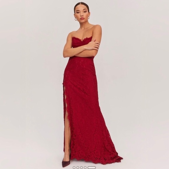 Anthropologie Fame and Partners Twilight dress strapless lace gown wine red - Picture 11 of 16